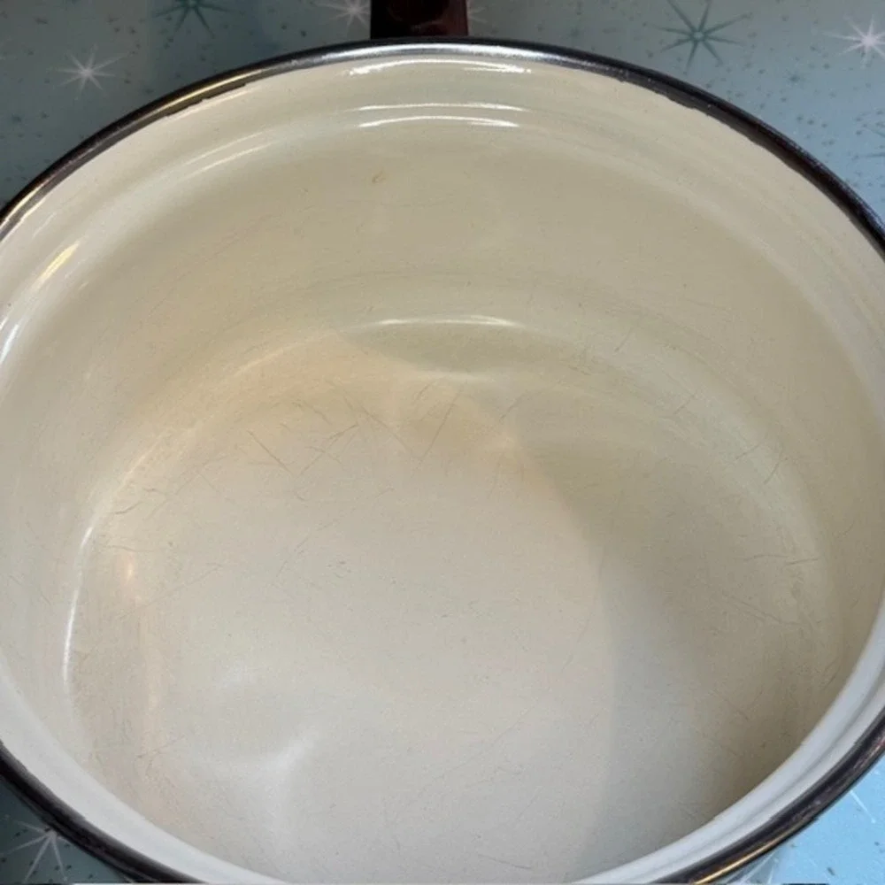 Vintage 1970s Moneta #18 Enamel Saucepan Pot Orange &‎ Brown Floral Boho Italy